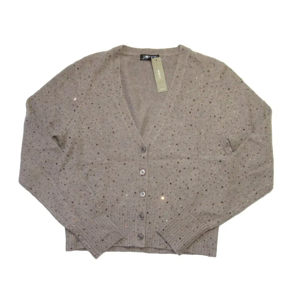 NWT J.Crew V-neck Cardigan in Umber Sparkle Crystals Supersoft Yarn Sweater S